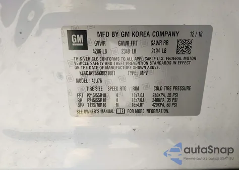 2019 Buick Encore Fwd Preferred z USA, uszkodzony, nr VIN KL4CJASB6KB831681